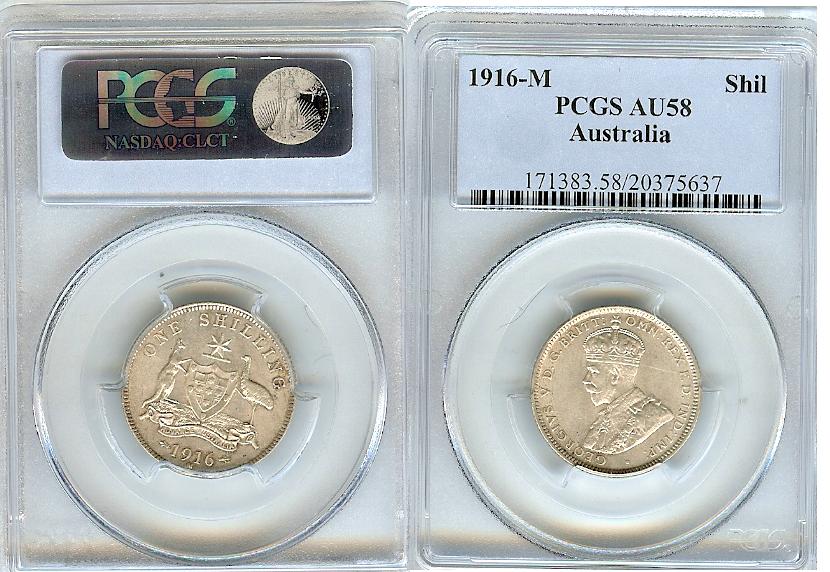 Australie Shilling 1916 PCGS AU58